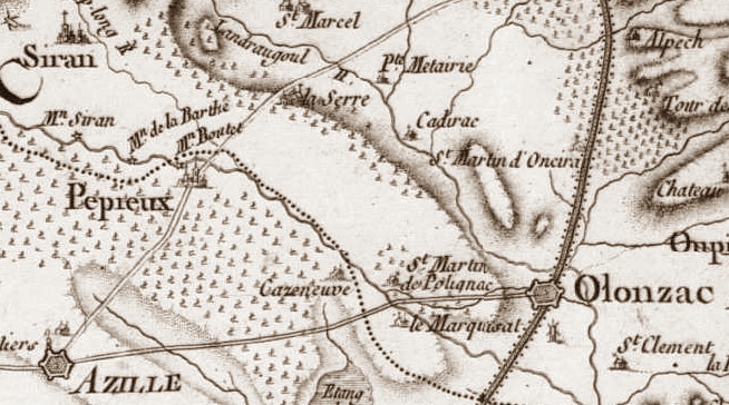 Carte de Cassini (Olonzac, Ppieux, La Serre)