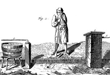 L'opration de souffler la paraison sur le marbre